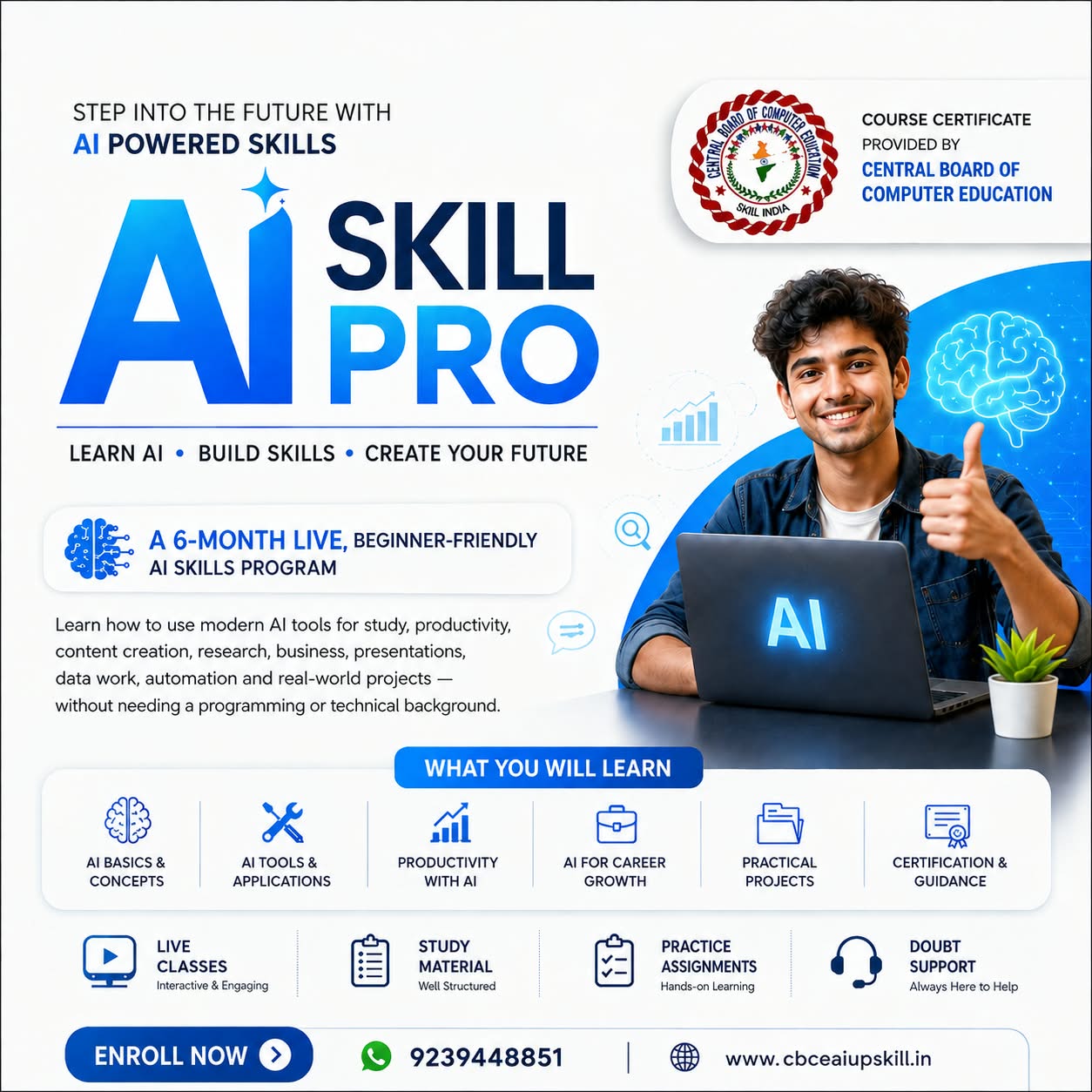 AI Skill Pro course banner — a 6-month live, beginner-friendly AI skills program